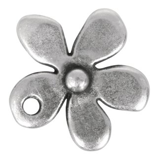 Metall-Zierelement: Blüte, altsilber, 13mm, Loch 1mm...