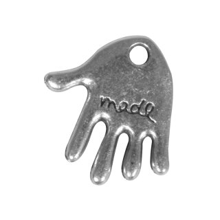 Metall- Zierelement: "hand made", altsilber, 1,1cm, Loch 1mm ø