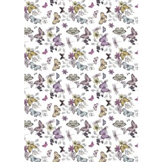 DecoMaché Papier, butterflies pastels, 26x37,5cm, 27g/m2, 3 Bogen