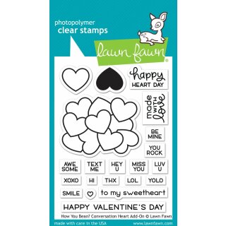 Lawn Fawn, clear stamp, how you bean? conversation heart...
