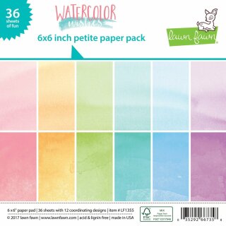 Lawn Fawn, watercolor wishes petite paper pack, 6"x6" / 15,2x15,2cm, Block 36 Blatt