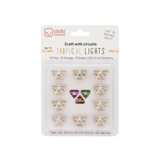 Chibi Lights, Tropical LEDs MegaPack, 30 LED Circuit Sticker (Pink, Orange, Green)