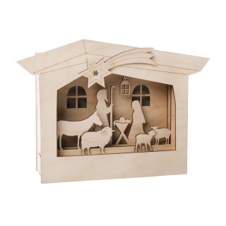 Holzbausatz 3D-Motivrahmen, Krippe, 24x24x6,3cm, 13-tlg.