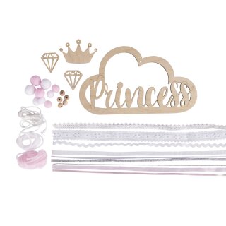 Bastelpackung: Holzhänger mit Bänder Princess, Holzhänger: 22x12,5cm, 1 Set, zartrosa