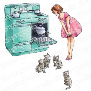 Stamping Bella, Rubber Stamp, EDGAR AND MOLLY VINTAGE HERE KITTY SET