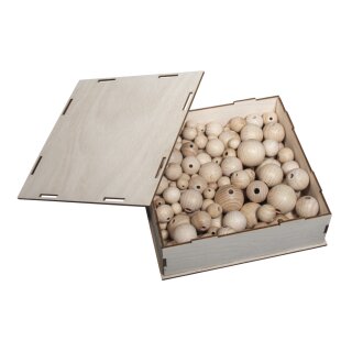 Rohholz-Kugeln Sammelbox, 222 Holzkugeln, in 8 Größen