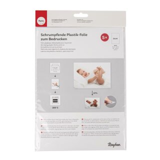 Schrumpffolie/ Schrumpfende Plastikfolie A4, zum Beducken, 5Stück, weiß