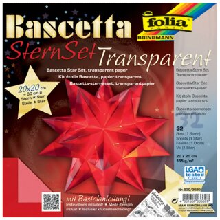 Bastelset Bascetta Stern, Transparent rot, 20 x 20 cm, 32 Blatt