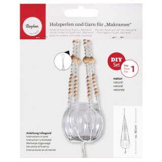 Bastelpackung: Holzperlen und Garn für Makramee, natur Ton, 1Set