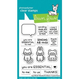 Lawn Fawn, clear stamp, say what? masked critters