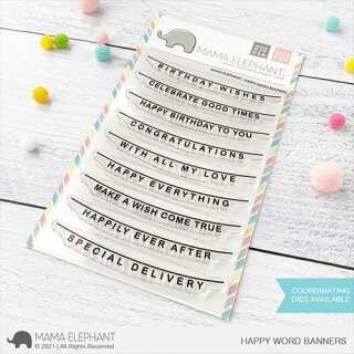 Mama Elephant, clear stamp, Happy Word Banners