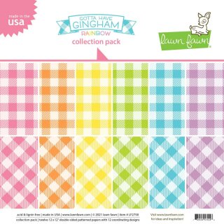 Lawn Fawn, gotta have gingham rainbow collection pack, 12"x12" / 30,05x30,5cm, Block 12 Blatt