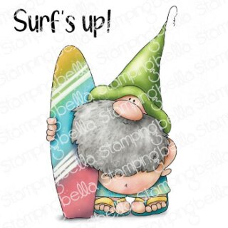 Stamping Bella, Rubber Stamp, GNOME WITH A SURFBOARD