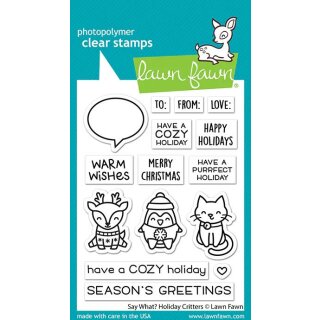 Lawn Fawn, clear stamp, say what? holiday critters