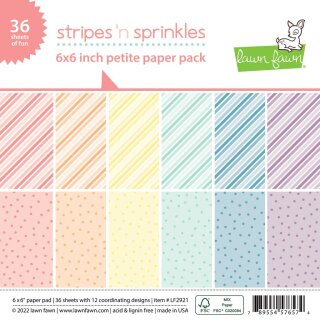 Lawn Fawn, stripes n sprinkles petite paper pack, 6"x6" / 15,2x15,2cm, Block 36 Blatt