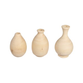 Holz Deko Vase, mini, natur, 4,8-6,4cm, sortiert, PVC-Box 3Stück