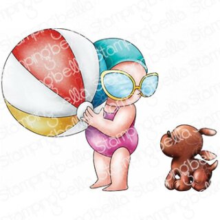 Stamping Bella, Rubber Stamp, SUMMER BUNDLE GIRL WITH A BEACH BALL & PUPPY