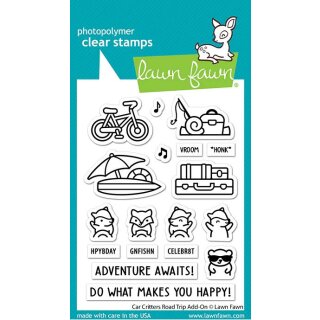Lawn Fawn, clear stamp, car critters road trip add-on