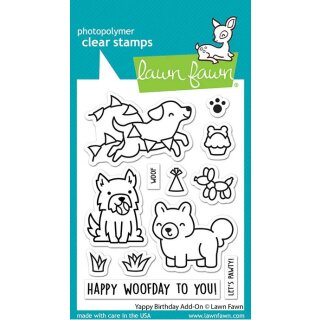 Lawn Fawn, clear stamp, yappy birthday add-on