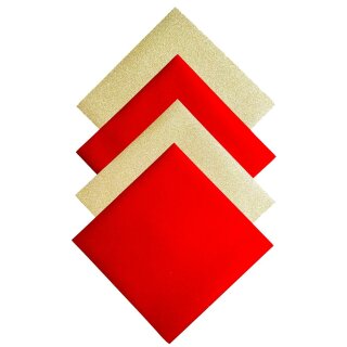 Faltpapier Glitter Gold/ Rot, 32 Blatt, 15x15cm 110g/m2
