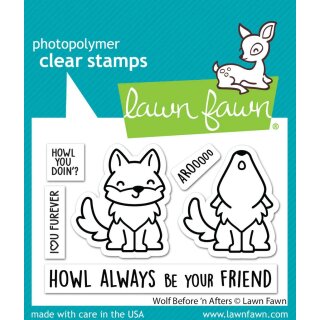Lawn Fawn, clear stamp, wolf before n afters