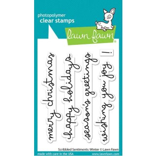 Lawn Fawn, clear stamp, scribbled sentiments: winter