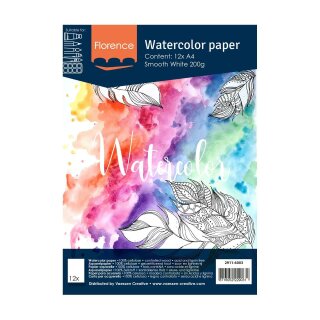 Florence, Aquarellpapier Glatt A4 200g Weiß 12x
