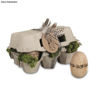 Holz Eier Set, 6x4cm, im Eierkarton, Box 6 Stück