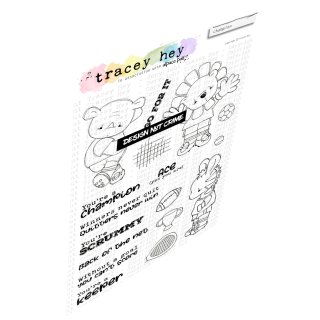 Tracey Hey, clear stamp A6, "champion"