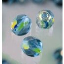 Glasfacettperlen rund irisierend BLAU/GELB 6mm 50 Stück