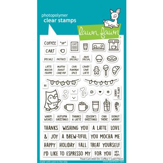 Lawn Fawn, clear stamp, treat cart add-on: coffee