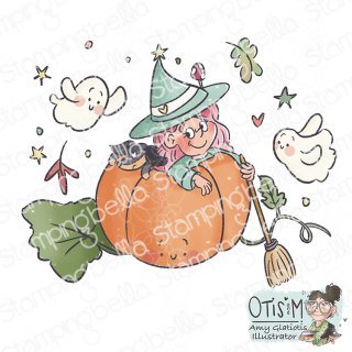 Stamping Bella, Rubber Stamp, LITTLE WITCH AT THE PUMPKIN...