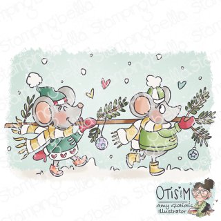 Stamping Bella, Rubber Stamp, CHRISTMAS MICE CARRYING THE...