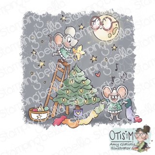 Stamping Bella, Rubber Stamp, CHRISTMAS MICE DECORATING...