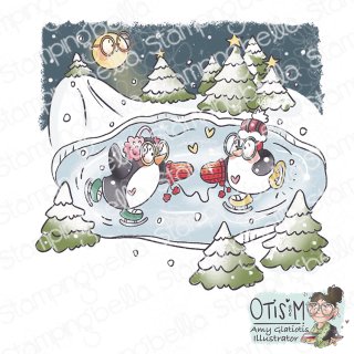 Stamping Bella, Rubber Stamp, SKATING PENGUINS