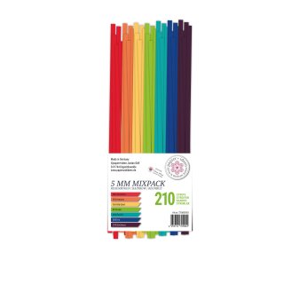 papier + ideen, Quilling Papierstreifen MIX Regenbogen, 5x450mm, 210 Streifen