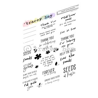 Tracey Hey, clear stamp A6, "seed sentiments"