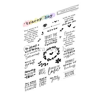 Tracey Hey, clear stamp A6, "seeds of kindness"