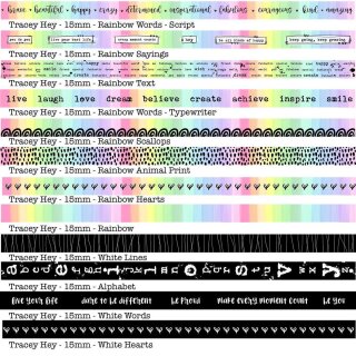 Tracey Hey, washi tape 15mm x 10m, Rainbow
