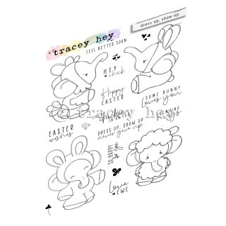 Tracey Hey, clear stamp A5, "dress up, show up"