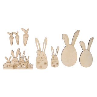 Holz Osterhasen & Freunde, 4-8,8cm, 8 Stück, natur