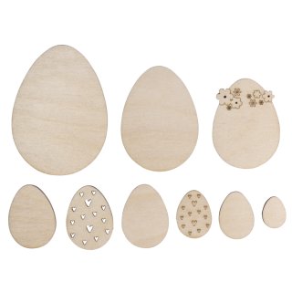 Holz Ostereier, 2-8cm, 9 Stück, natur