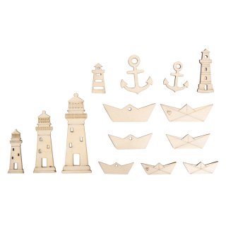 Holz Boote, Leuchtturm & Co, 1,5-9 cm, 14 Stück,...