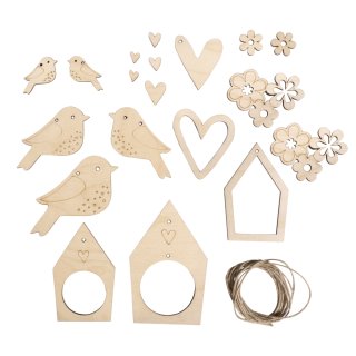 Holz Girlande Vogel&Co., 0,8-9 cm, mit Kordel, 1 Set,...