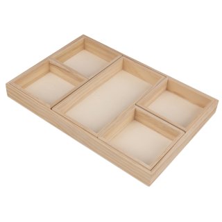 Holz Deko Tablett Set, 31,5x21,5x3 cm, 6 tlg., 1 Set, natur