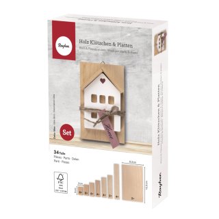 Holz Set Klötzchen + Platten, Mini, sortiert, 34...
