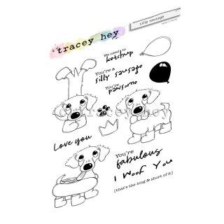 Tracey Hey, clear stamp A6, "Silly Sausage"