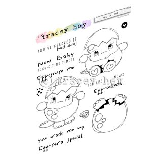 Tracey Hey, clear stamp A6, "Egg-Cellent"