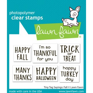 Lawn Fawn, clear stamp, tiny tag sayings: fall