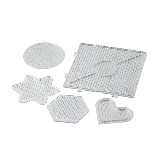 NABBI® Legeplatte, Formen Mix, 8,5 x 7,5 - 15 x 15 cm, 5 Stk., transparent